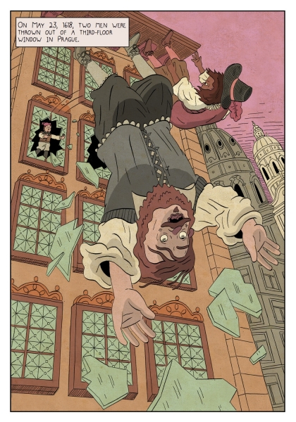 The defenestration of Prague (man falling from window)