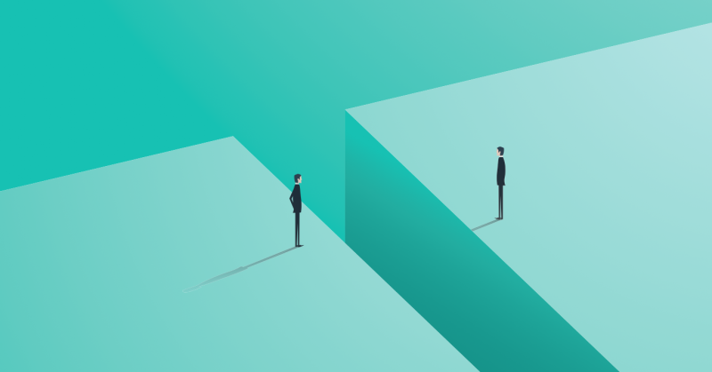 Two individuals looking across expanse at one another
