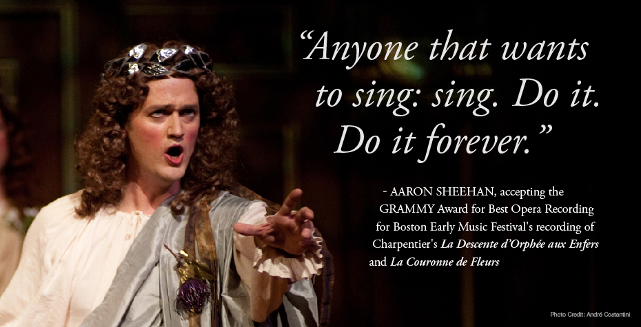Aaron Sheehan Recognized for Boston Early Music Festival's Recording of 17th-Century Opera Aaron Sheehan performing La Descente d’Orphée aux Enfers