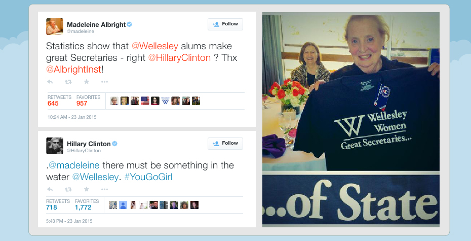 Wellesley Women Make Great Secretaries... of State! twitter conversation between Madeleine Albright and Hillary Clinton