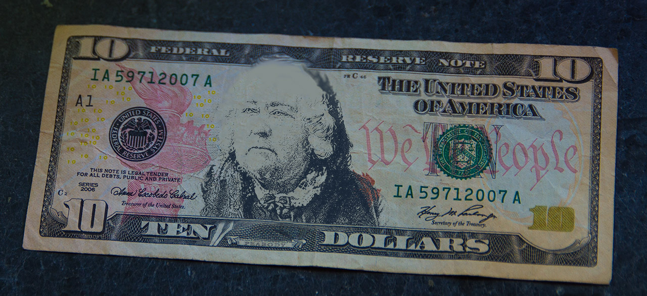 A $10 with the face of Education Reformer Elizabeth Peabody superimposed