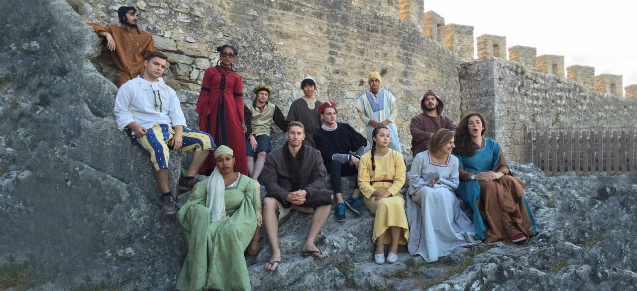Portuguese Intensive Language Classes Take Students Places Leilani Stacy ‘18, Silvia Pera ‘18 and Kristina Stark ‘17, and others, dressed in medieval style clothing in Portgual