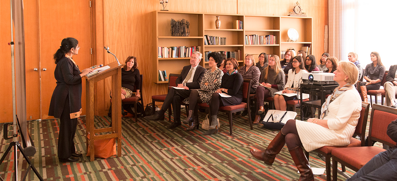 Wellesley and Ashoka University Sign Partnership Agreement Faculty and staff gather to listen to remarks at the signing a partnership agreement between Wellesley College and Ashoka University