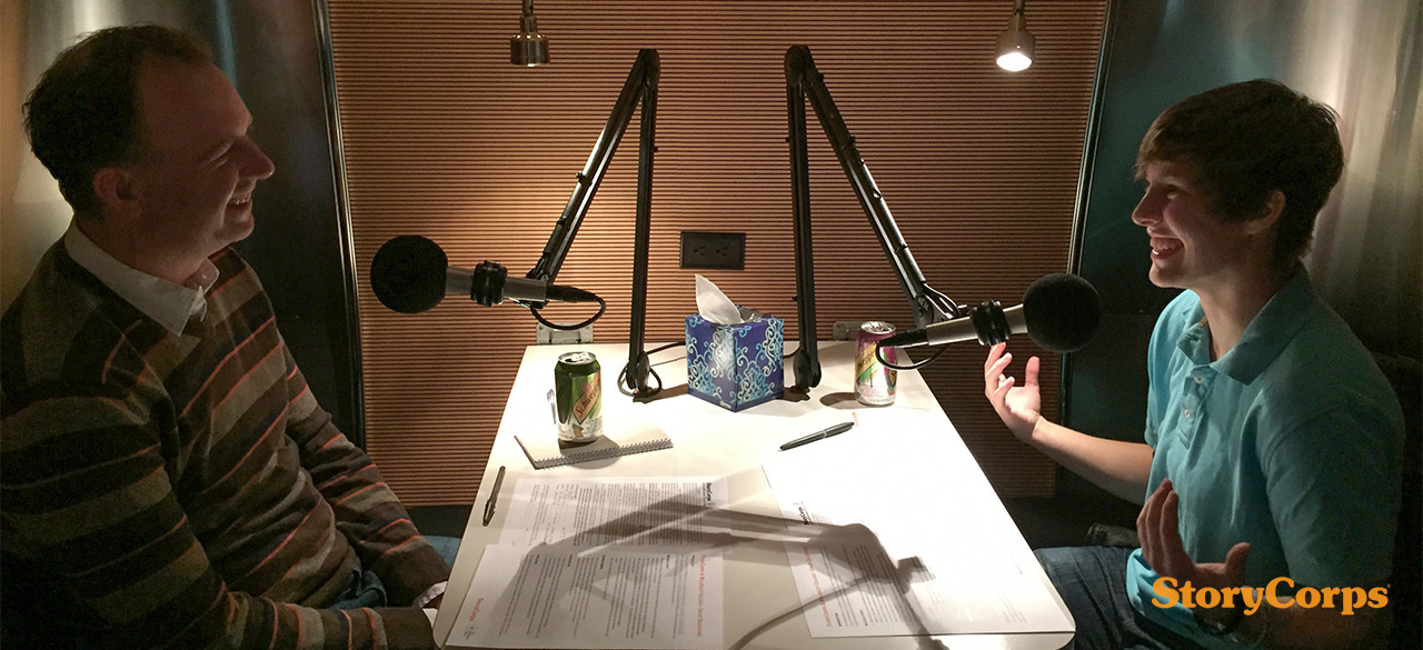 StoryCorps: Professor Bryan Burns and Kaylie Cox '18 Professor Bryan Burns and Kaylie Cox '18 record a StoryCorps Interview