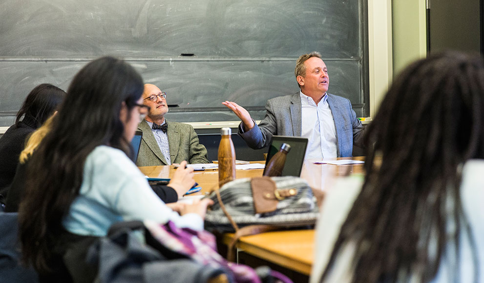 WGBH Profiles Class that Encourages Students to Consider Different Viewpoints Professors Tom Cushman and Jonathan Imber lead a class.