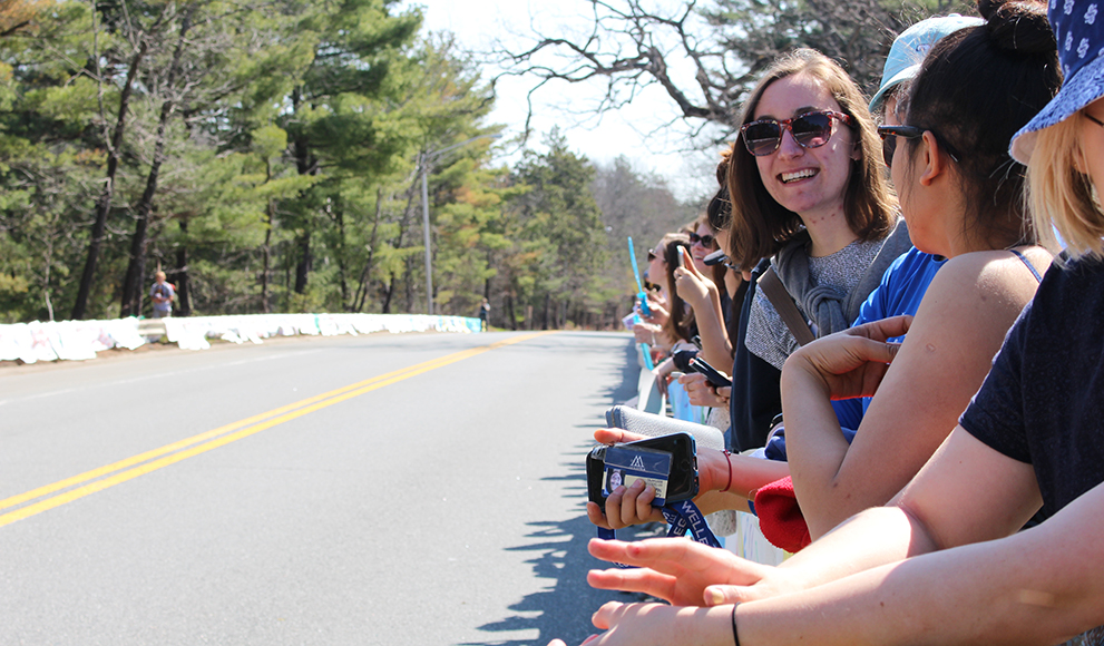 Marathon Monday 2016 Wellesley students gather for the 2016 Boston Marathon Scream Tunnel