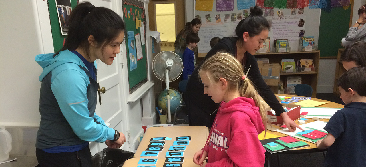 Wellesley Students Inspire Elementary School Kids With Hands-On Math Elizabeth Hau '16, left, and a student at John D. Hardy Elementary School