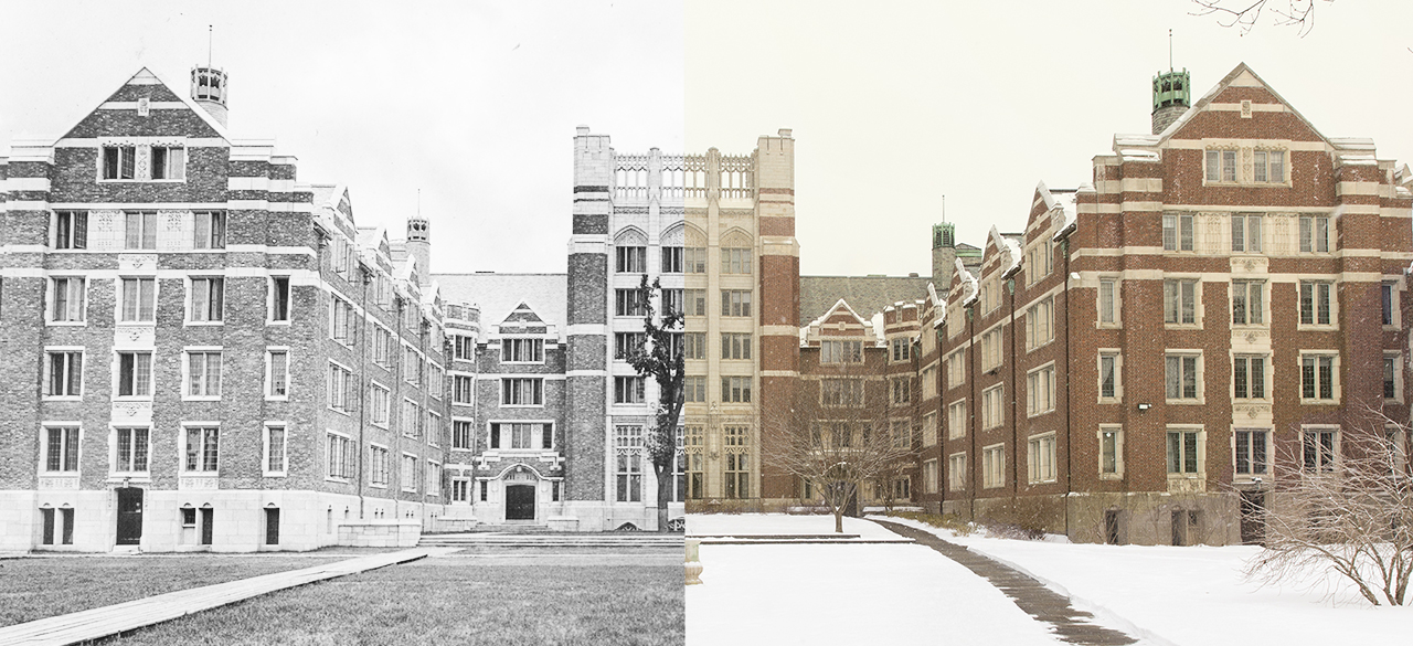 Tower Court Celebrates 100th Anniversary Split screen image of Tower Court building, 100 years ago and today