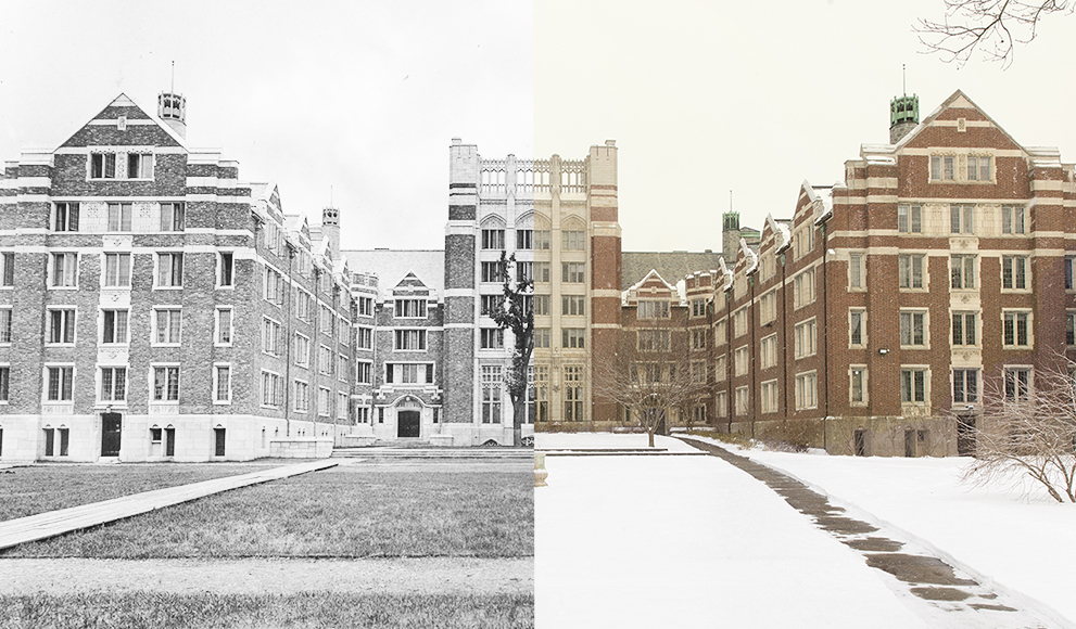 Tower Court Celebrates 100th Anniversary Split screen image of Tower Court building, 100 years ago and today