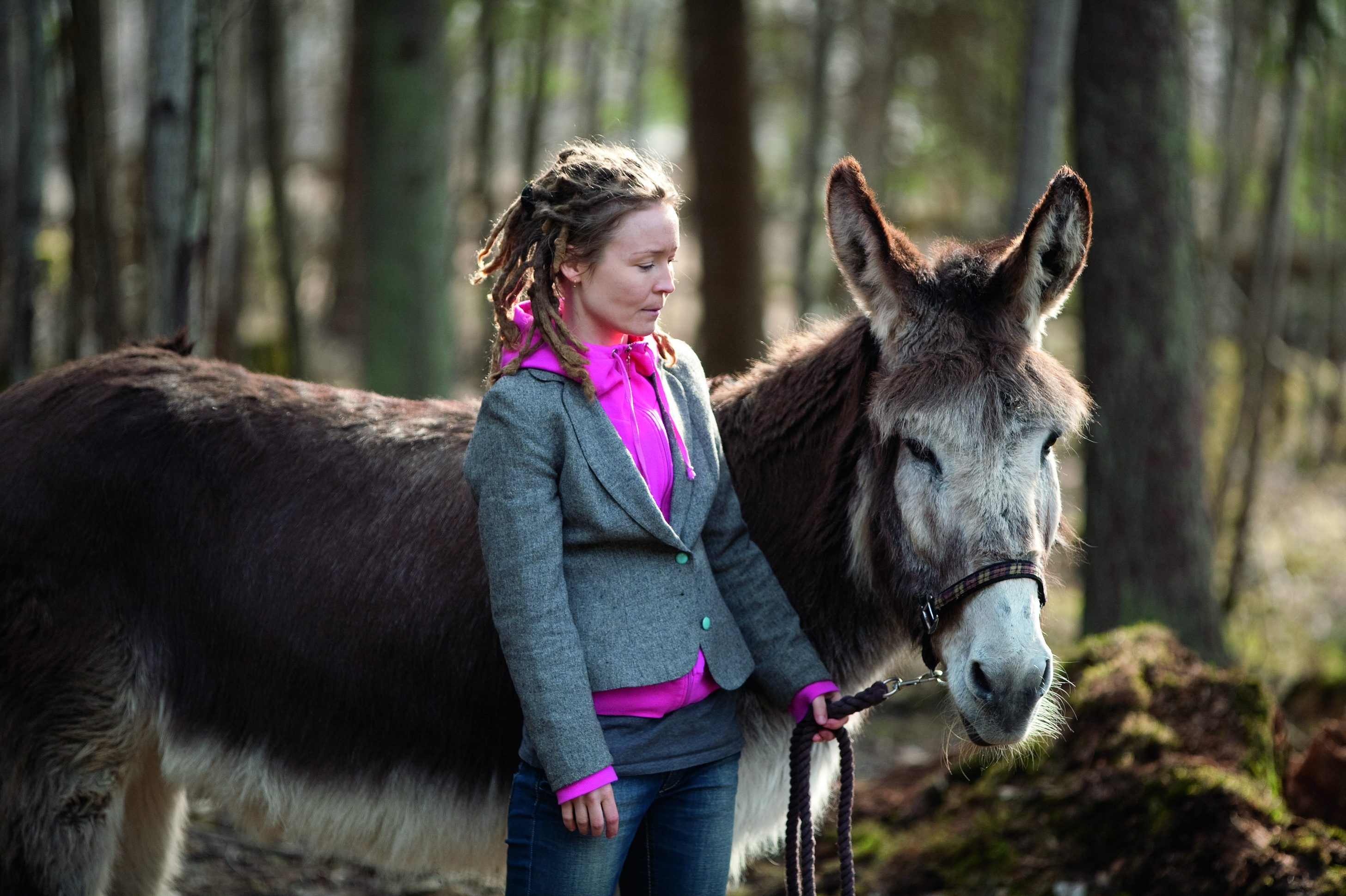 woman with donkey from aija-liisa ahtila's exhibition