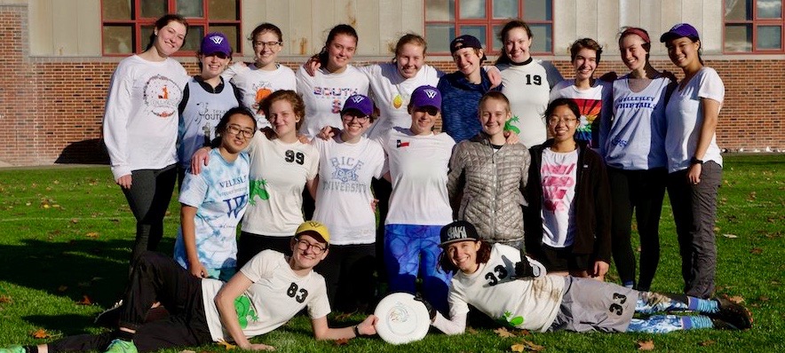 ultimate frisbee team at Wellesley field