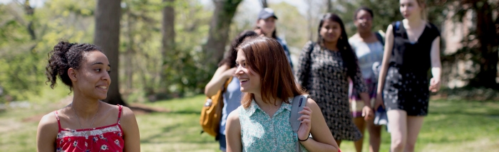 students touring campus