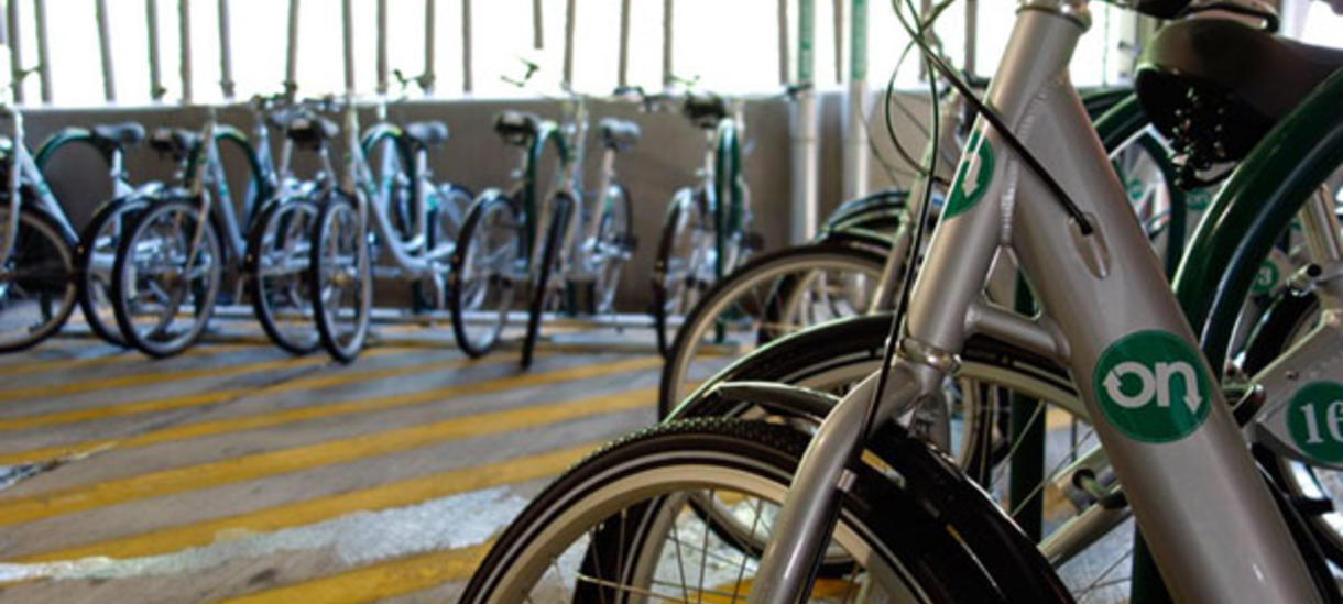 Bike rack in the Davis Parking Garage.