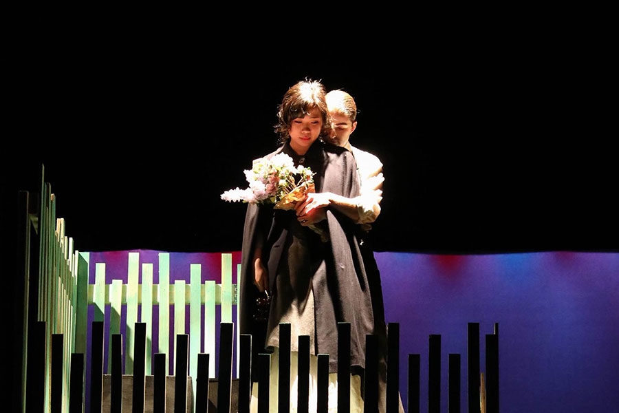 A still from Upstage's Winter 2017 production of Dame With the Dog by Anton Chekhov, adapted and directed by Laura Zawarski '18.