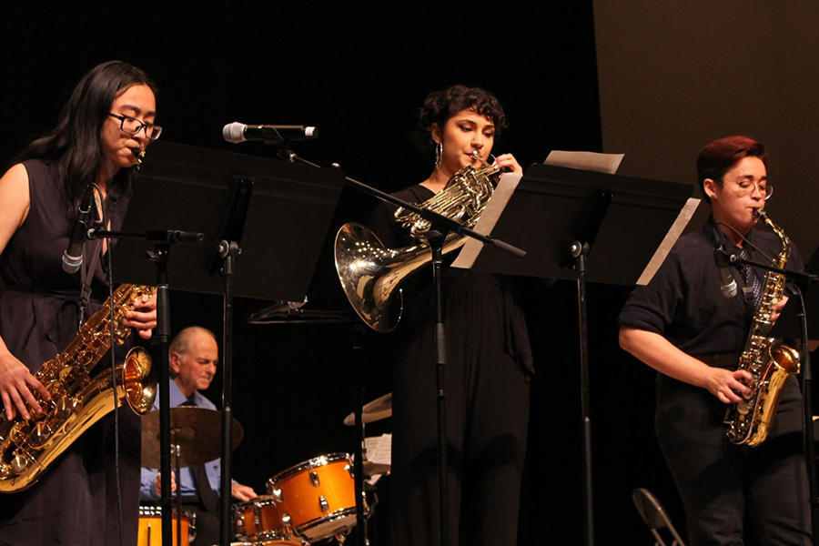 Students playing instruments