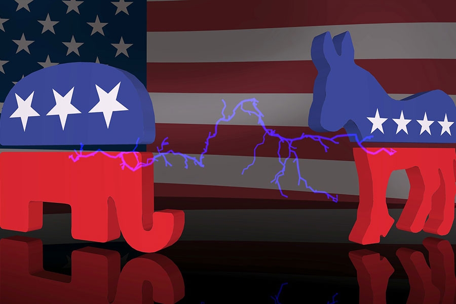 Republican elephant and democrat donkey graphic