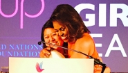 Students Lead at Girl Up Foundation Leadership Summit in D.C. Rocio Ortega '16 receives a hug from First Lady Michelle Obama