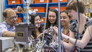 The “Chemistry of the Heavens” Chris Arumainayagam, professor of chemistry, with students in his lab