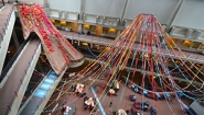 Red decorations, for the red class of 2016, decorate the Wellesley College Science Center. 