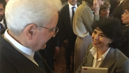 Senior Lecturer Flavia Laviosa is congratulated by Italian President Sergio Mattarella 