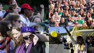 four images of students sporting their class color