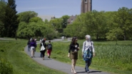 students walk to and from Wellesley's academic quad for classes