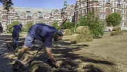 two wellesley workers prep ground for new sod