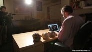 Photo of Wellesley Prof Adam Van Arsdale being filmed for MOOC, SUZANNE KREITER/GLOBE STAFF 