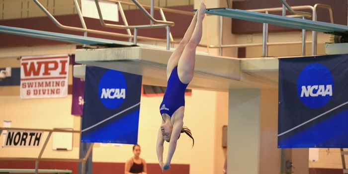 Maura Sticco-Ivins ’18 Dives into NCAA Division III Championships for Fourth Time Maura Sticco-Ivins ’18 competes in three-meter diving last winter at the NCAA Division III Championships in Shenandoah, Texas.