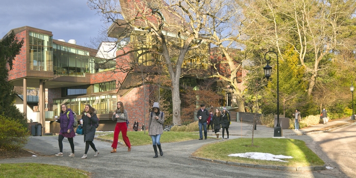 Wellesley’s Campus Springs to Life with the Start of the New Semester people walking across campus in front of the Lulu