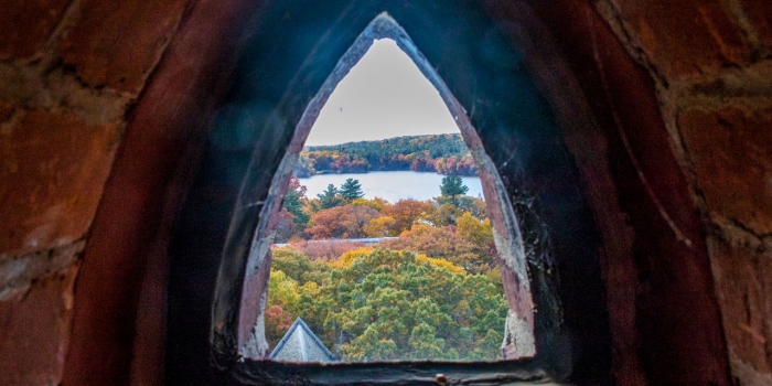 Falling for a Wellesley Fall? Don’t Mind If We Do! A view of lake waban and fall foliage from Galen Stone Tower