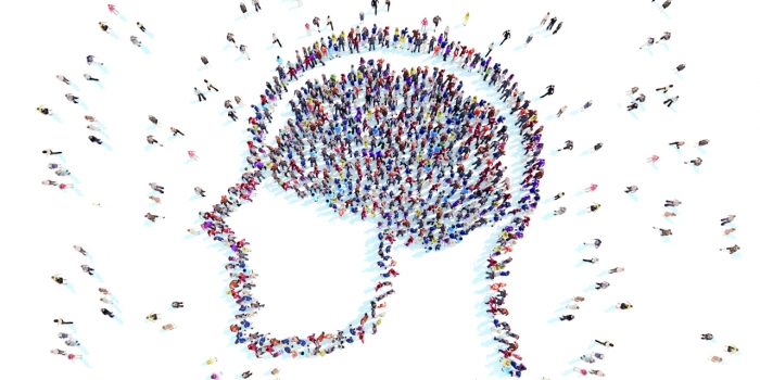 A Wellesley Researcher Studies Individual Differences in Ability to Recognize Faces People standing in the shape of a human brain