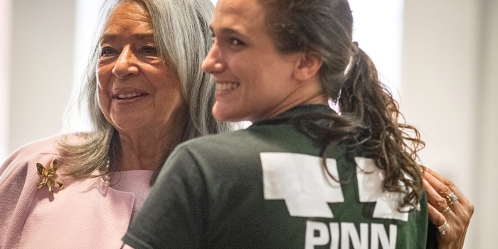 University of Virginia School of Medicine Honors Vivian Pinn ’62 with Hall Dedicated in Her Name Vivian Pinn greets a student from the UVA School of Medicine