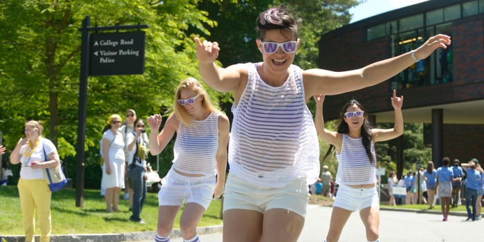 They’re Back! Wellesley Welcomes the 3s and 8s Home for Reunion 2018 Three Wellesley alumnae skate by LuLu Chow Wang Campus Center at Reunion 2013.