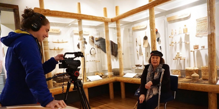 Zoë Sobel ’14 Is First Alumna to Be Named a Luce Scholar in 10 Years One woman interviews another with a camera