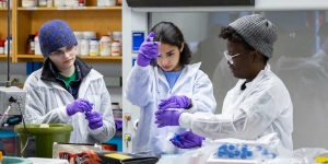 Wellesley First-Years Learn the Rigors of Research at Biochemistry Boot Camp Two students and their mentor work through a science lab project.
