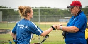 Wellesley’s E.G. LeBre Named 2018 National Collegiate Archery Coach of the Year Karley Bussow ’18 and Wellesley archery coach E.G. LeBre prepare for the U.S. National Outdoor Collegiate Championships.
