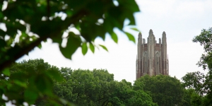 Galen Stone Tower Reaches High Above Summer’s Green Foliage Galen Stone Tower as seen from Severance Hill and framed by green foliage.