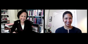 Harvard Professor Danielle Allen and Wellesley President Paula Johnson Discuss What’s Next For Democracy paula johnson and danielle allen talk over zoom