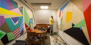 David Teng Olsen Completes One Mural on Campus and Starts Another A Wellesley Professor paints a wall-sized mural.