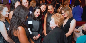Two Former Albright Institute Fellows Talk About The Lasting Effects of Their Wintersession Experience Madeleine K. Albright talking with students at an Albright Institute event.