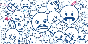 Wellesley Psychology Professor Researches Irritability in Children Dozens of emoji faces depicting fear, disgust, happiness, sadness, frustration.