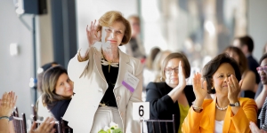 Harriette Chandler ’59 Receives Lifetime Achievement Award from Massachusetts Public Health Association Harriette Chandler waves to a crowd.