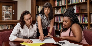 WBUR, the Atlantic, and NBC Ask Professor Rosanna Hertz about Donor-Sibling Networks Rosanna Hertz works with two students in a classroom