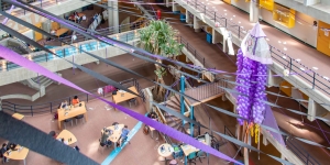 Wellesley’s Purple Class of 2018 Celebrates Last Day of Classes with Traditional Senior Prank class of 2018 senior prank, purple spaceship in science center