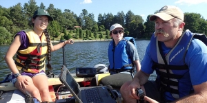 Wellesley College’s Lake Waban Gives Clues About the Environment and Climate Thousands of Years Ago Two students and a visiting professor collected geological data from a boat on Lake Waban.