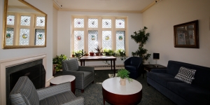 An Inside Look at Summer Renovations on Campus A view of the newly rennovated living room in Pomeroy Hall.