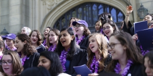 Students Mark End of Spring Semester with 119th Annual Stepsinging Members of the Class of 2018 sing on the steps of Houghton Chapel at Wellesley College.