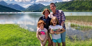 What We Did This Summer: Stacie Goddard and Paul MacDonald, Political Science Two professors and their daughters stand in front of a lake.