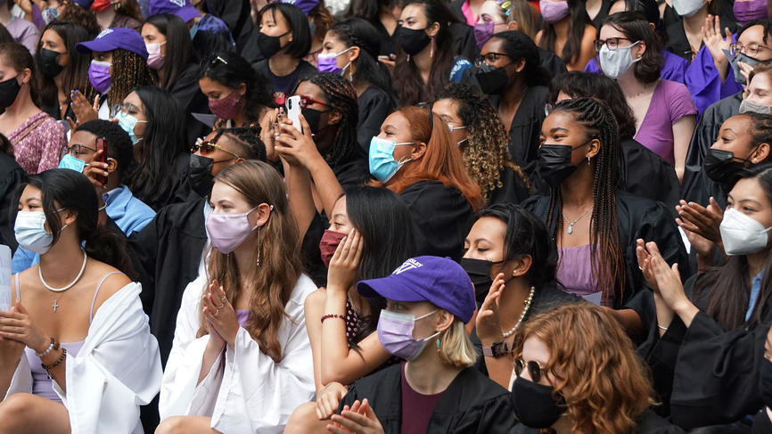 students wearing masks at convocation